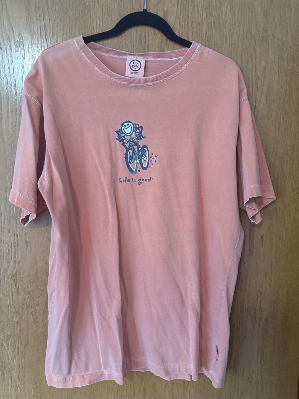 Life Is Good Peach Short Sleeve Tee with Bicycle Graphic